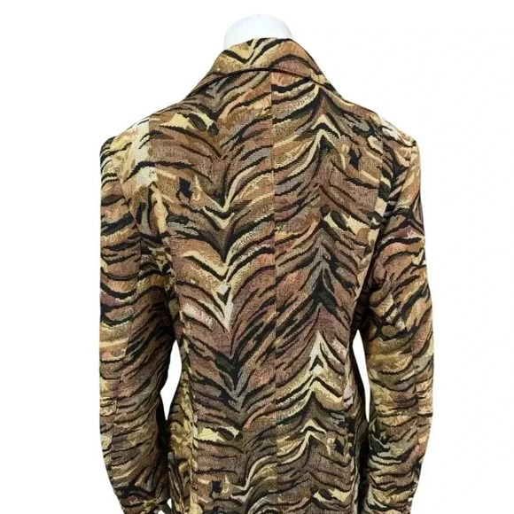 Donna Vinci Couture Tiger Print Long Coat-Size 14 Animal Print Statement Jacket - Picture 9 of 16